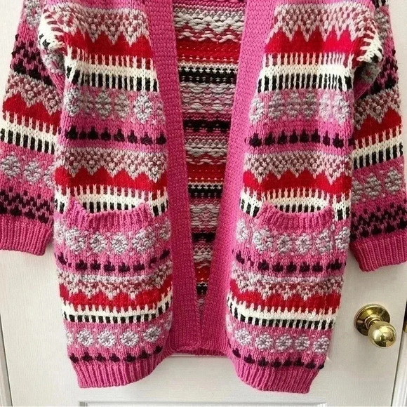 Cocogio Wool Duster Cardigan Chunky Knit Draped Sweater Pink Red Black Small - Picture 7 of 17